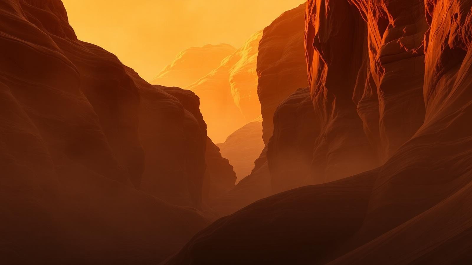 Warm desert canyon glowing at golden hour